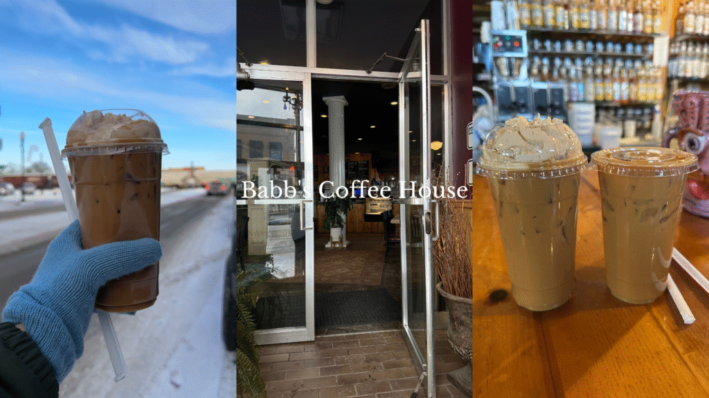 photos of babbs coffee hourse in Jamestown, North Dakota. Photos of ice lattes