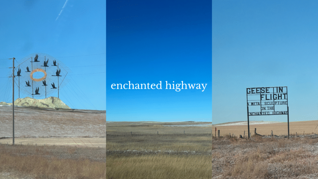 photos of scenic North Dakota and the enchanted highway signs