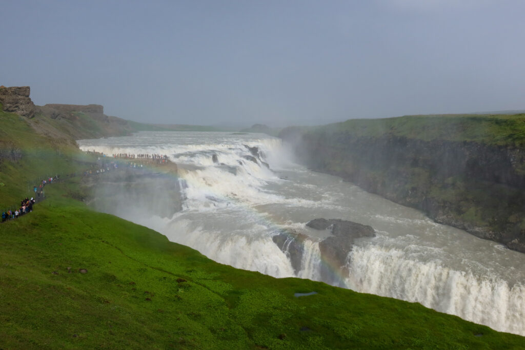 rainbow at gulfoss waterfall